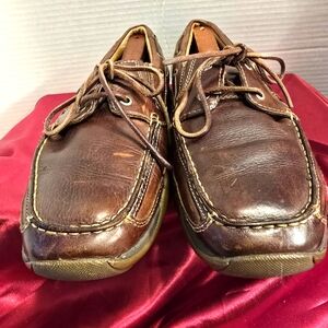 JOHNSTON & MURPHY BROWN SHEEP SKIN DUAL WIDTH LACE-UP BOAT SHOES LOAFER SIZE 10M